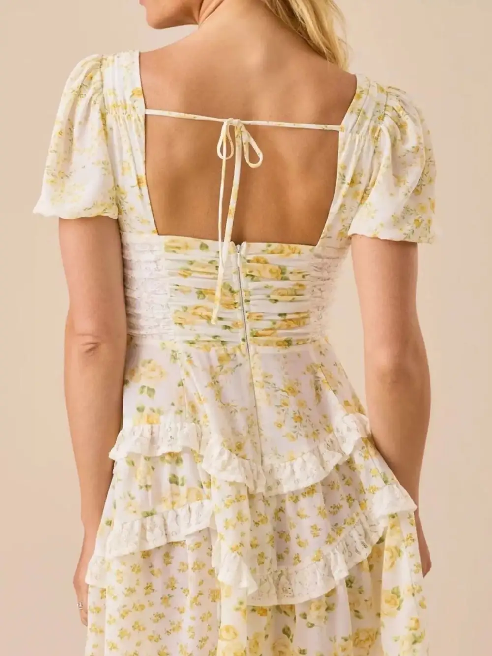 Puff Sleeve Tiered Floral Mini Dress