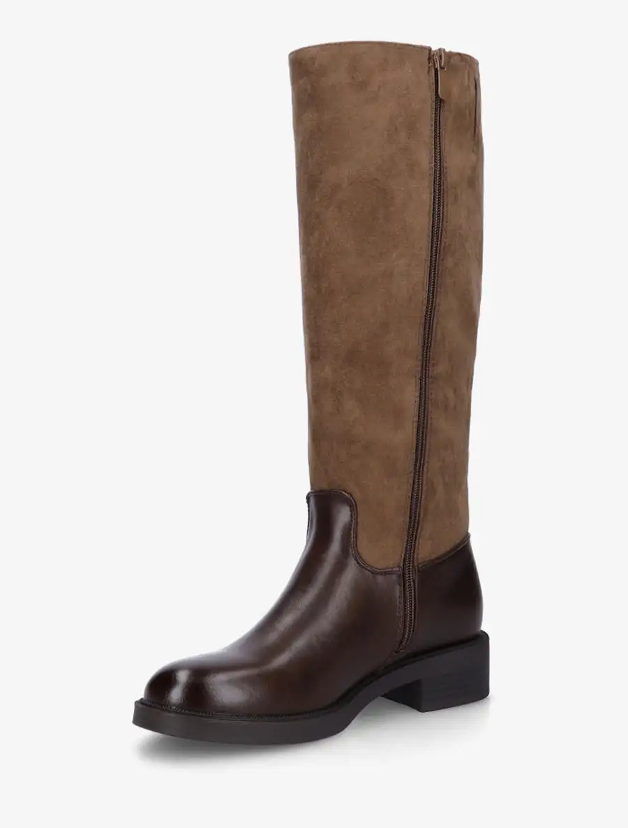 Classic Riding Buckle Detail Block Heel Faux Suede Knee High Boots