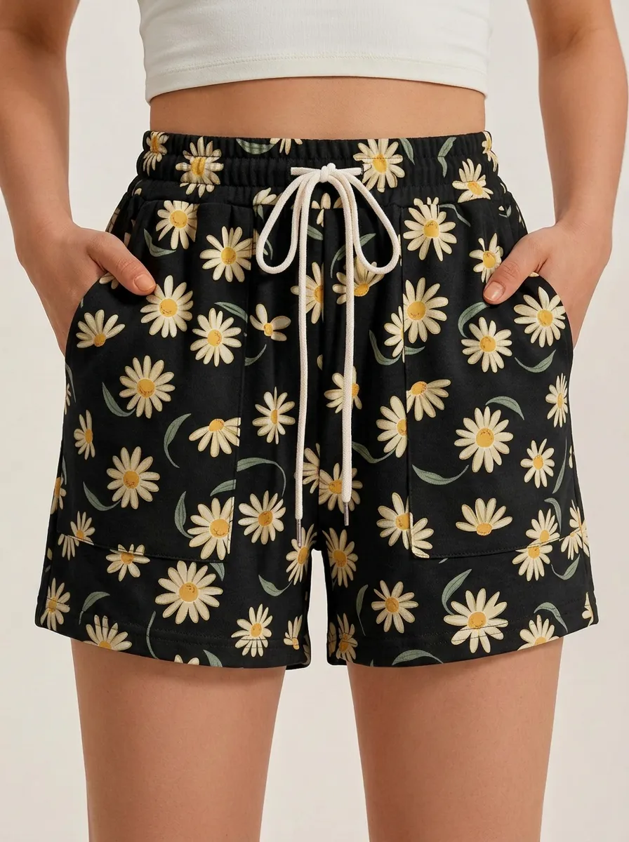 Women's High-Rise Daisy Patch-Pocket Shorts
