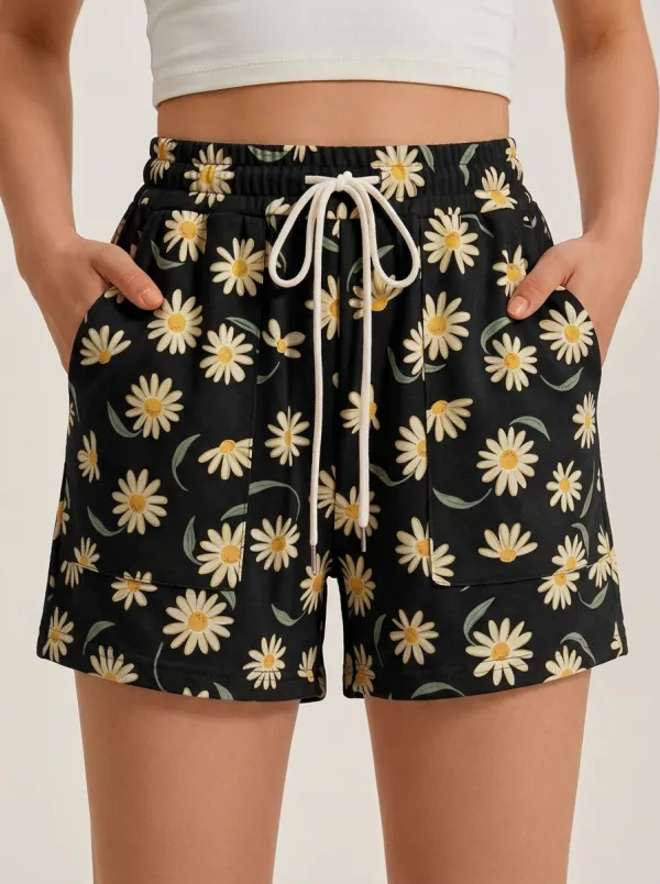 Women's High-Rise Daisy Patch-Pocket Shorts