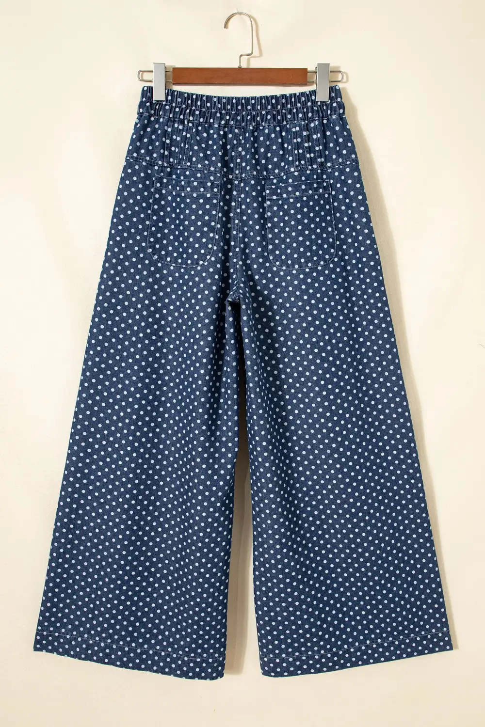 Polka Dot Print Button Pleated Detail Wide Leg Jeans