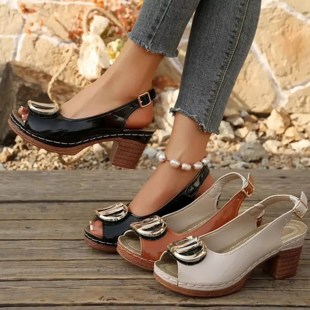 Modern Peep Toe Block Heel Sandals