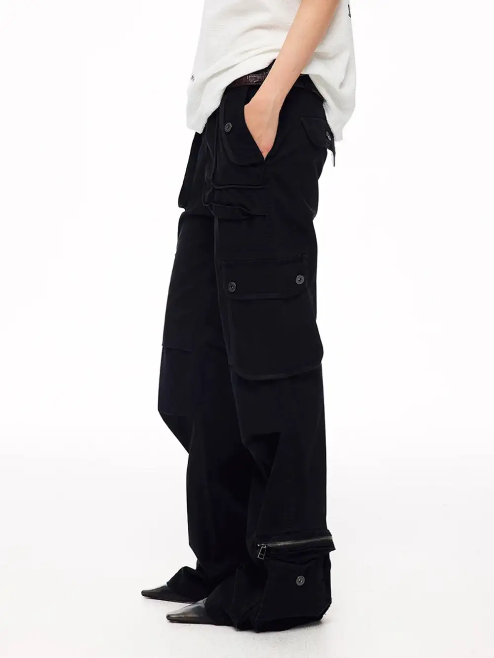 Wide-Leg Lace-Up Cargo Pants
