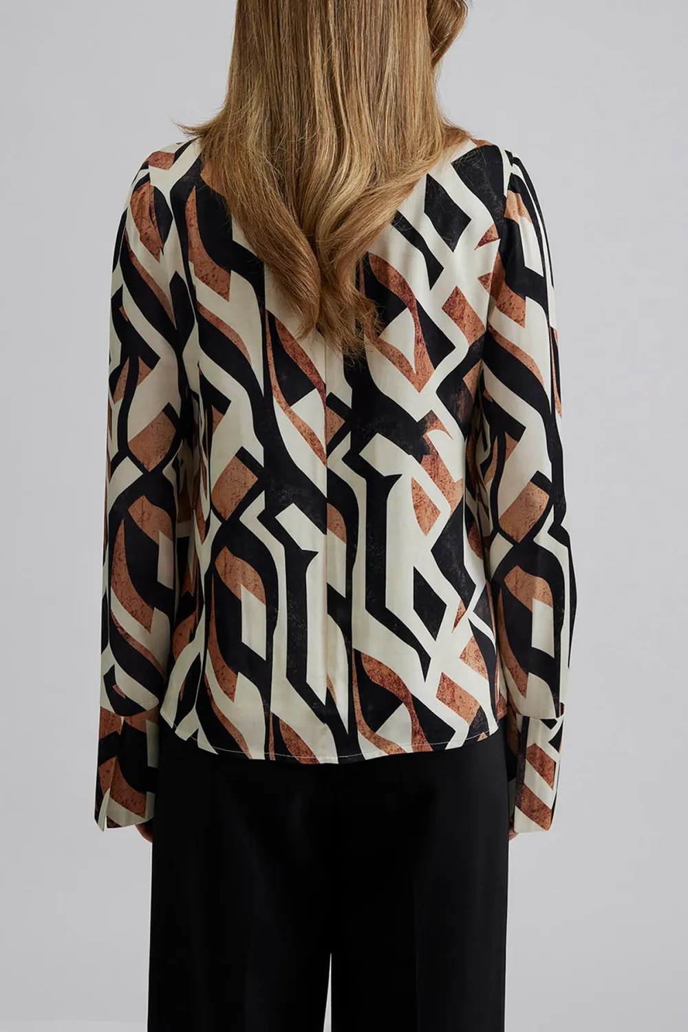 Geometric Print Bow Neck Blouse