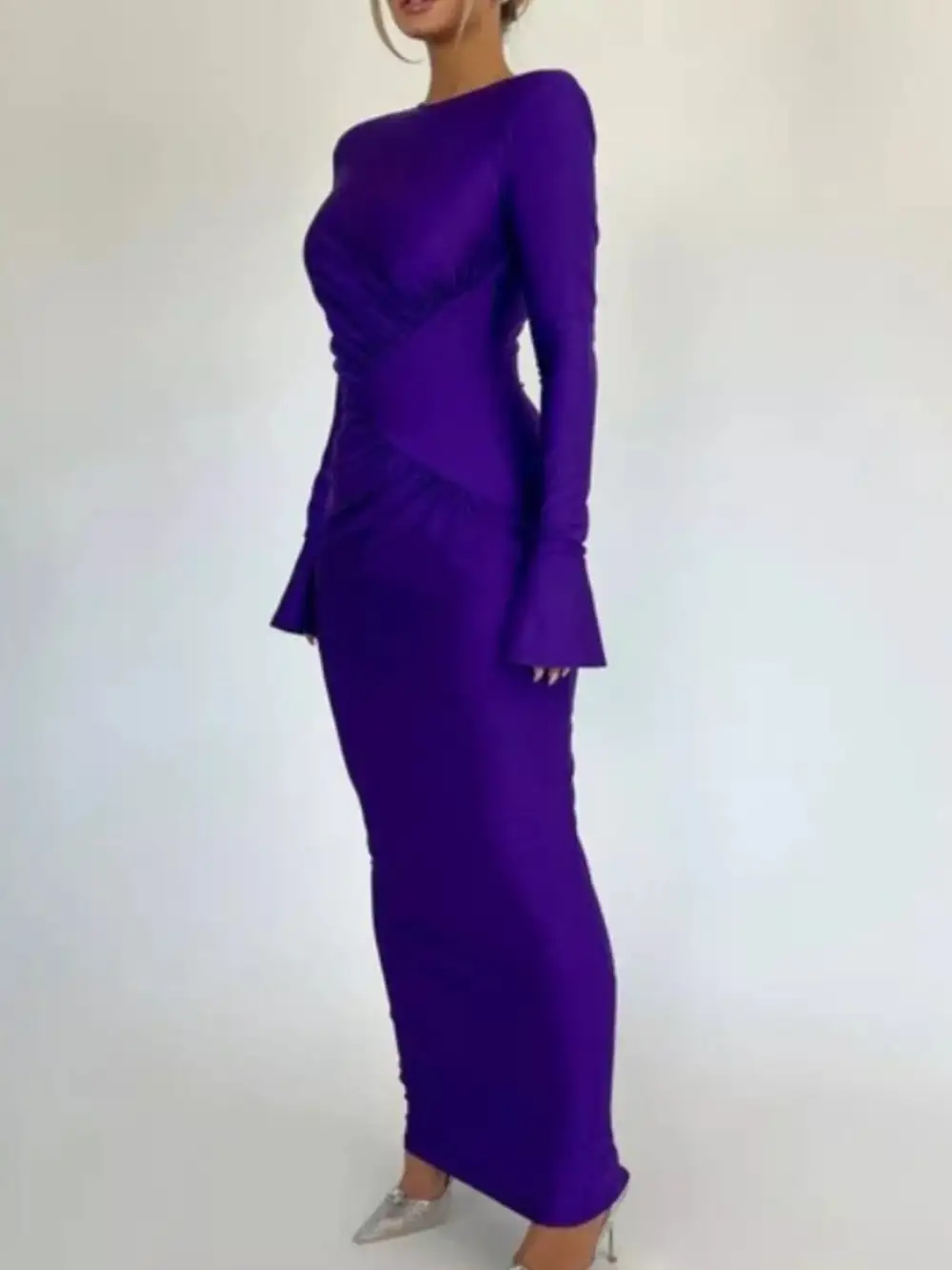 Lightweight Feel Ruched Long Sleeve Maxi Dress