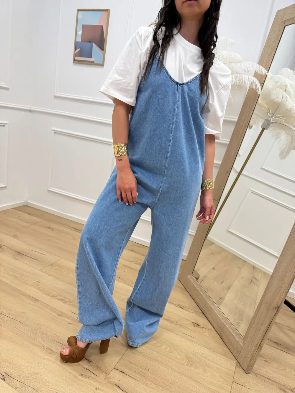 V Neck Strappy Cotton Jumpsuit
