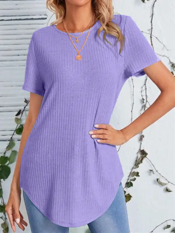 Round-Neck Collared Short-Sleeve Knit T-Shirt