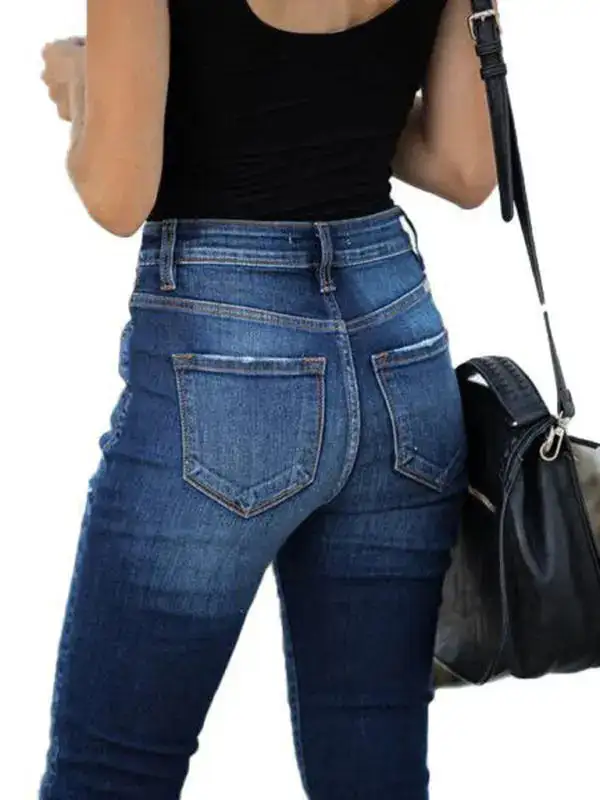High Waist Ripped Elastic Denim Jeans