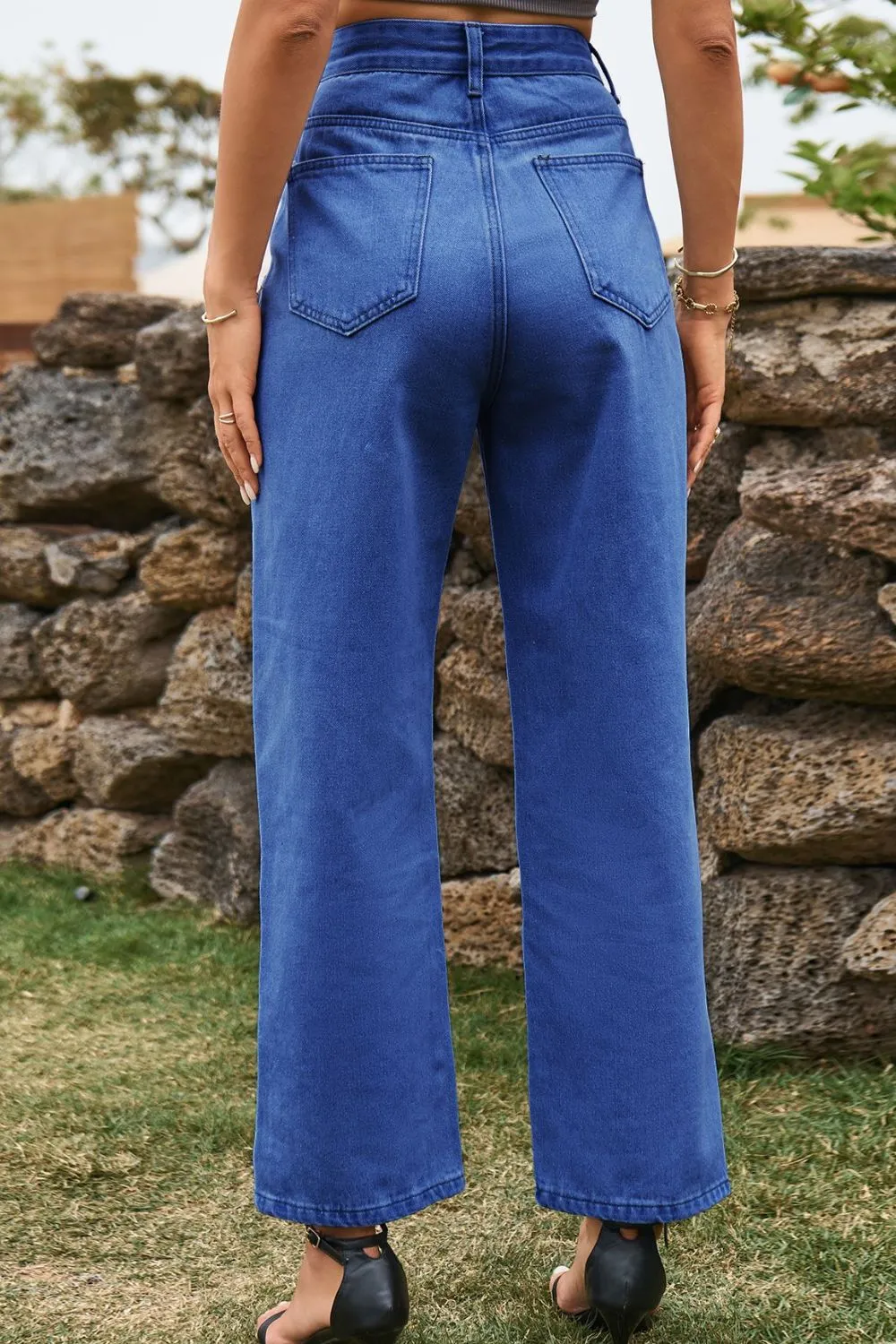 High Waist Loose Fit Slit Denim Jeans