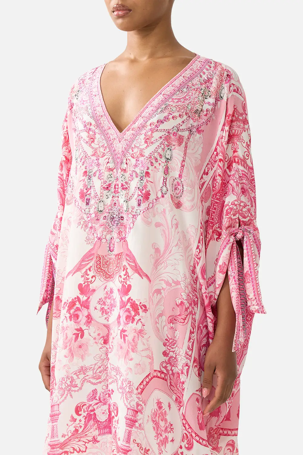 Tie Sleeve Short V-Neck Kaftan