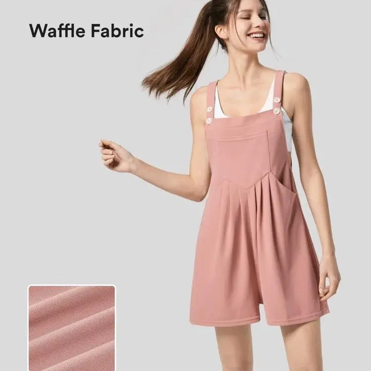 5-pack Adjustable Strap Button Multiple Pockets Plicated Waffle Casual Overalls