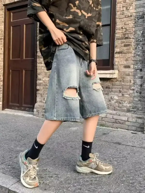 Men's Full Size Distressed Loose Fit Denim Shorts