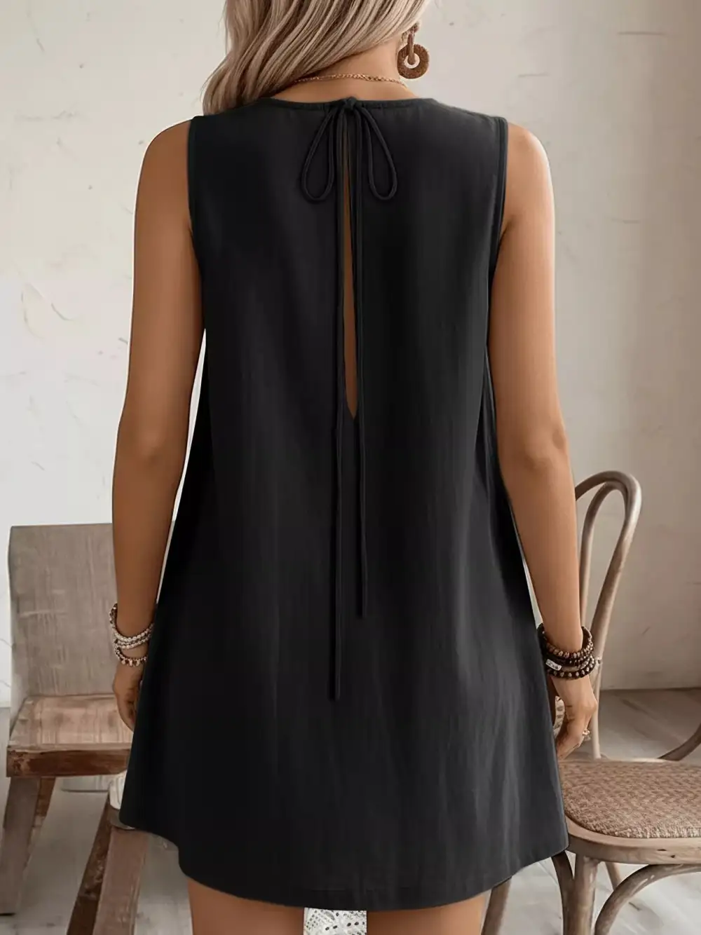 Round Neck Ruffle Sleeveless Dress Casual