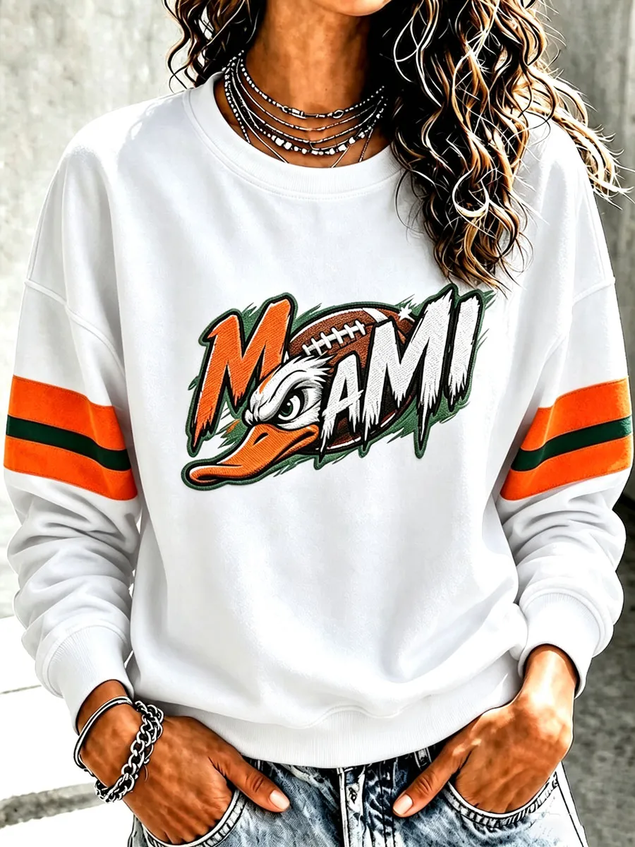 Women'S Football Printed Round Neck Sweatshirt