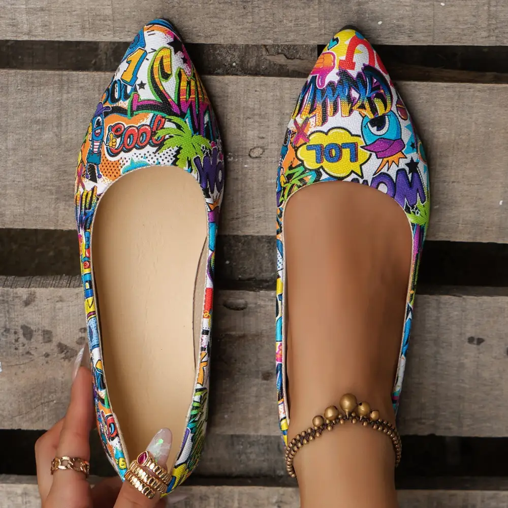 Pointed Toe Slip On Floral Detail Everyday Pumps