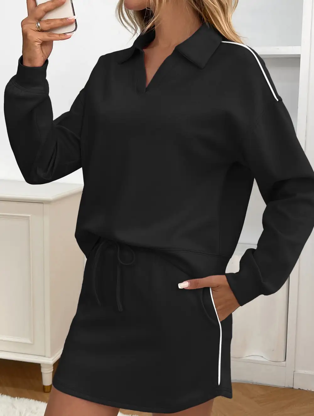 Sport Collar Top Skirt Set