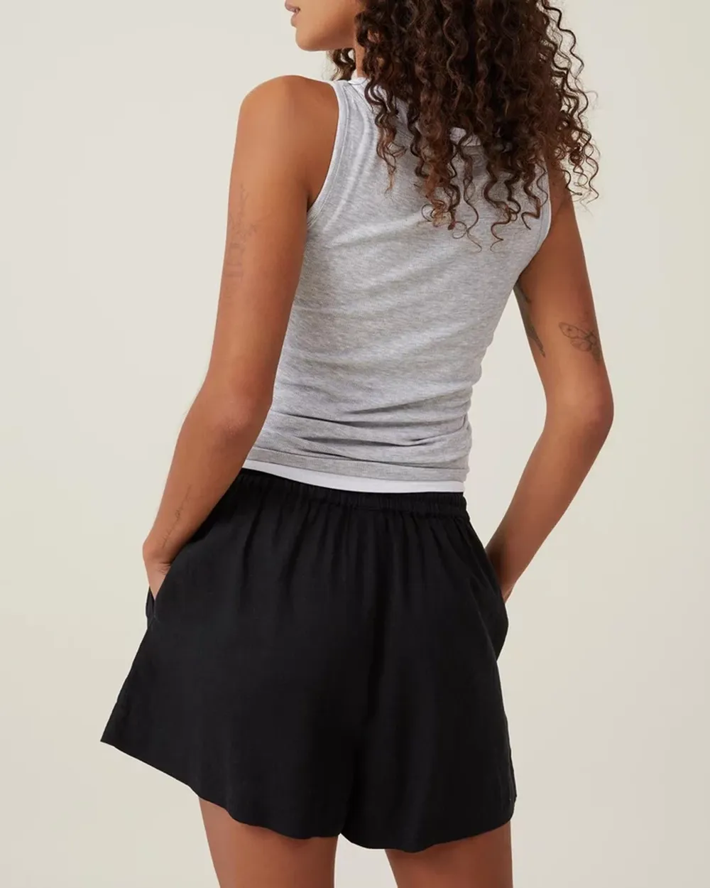 cotton and linen drawstring shorts