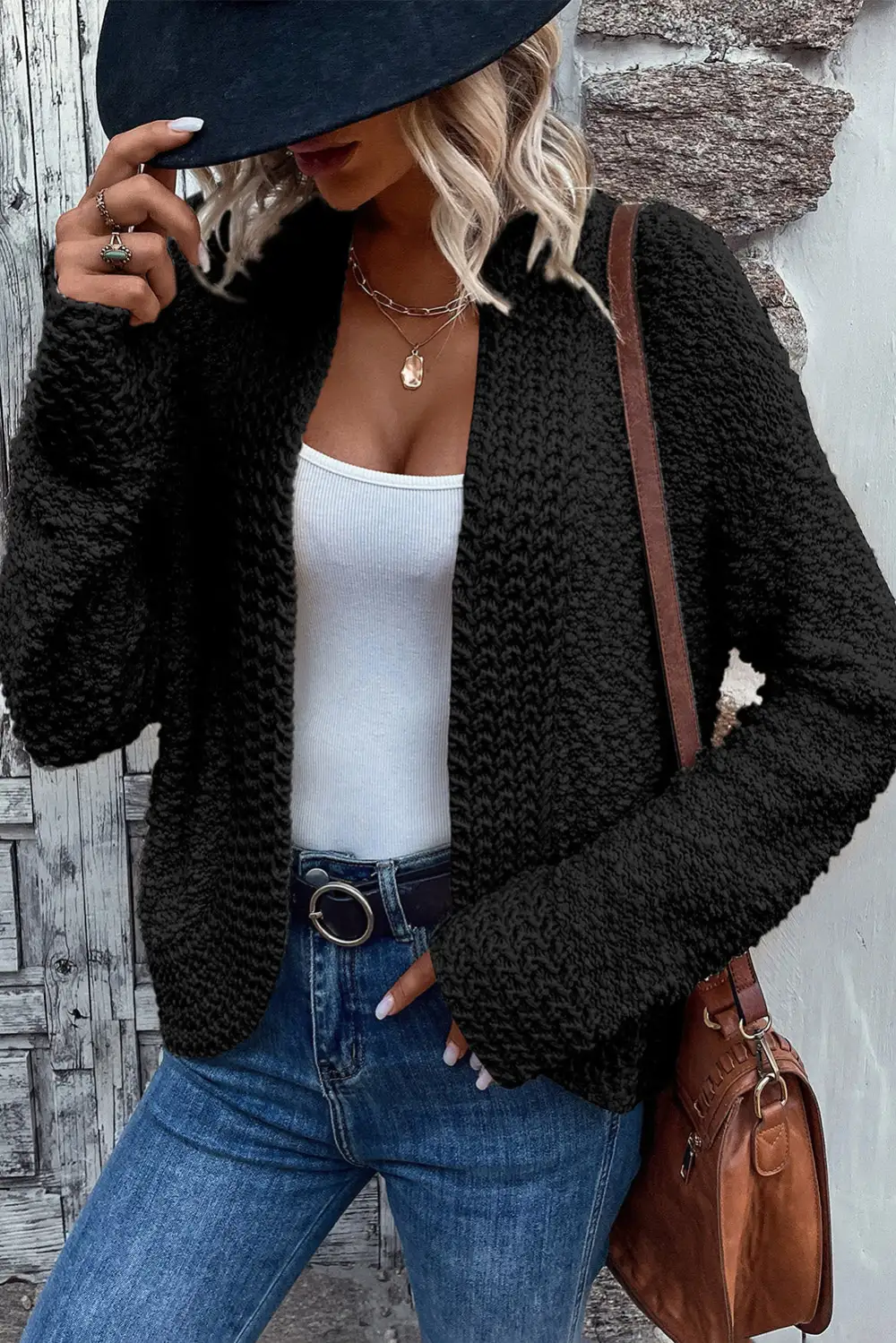 Textured Open Front Cardigan