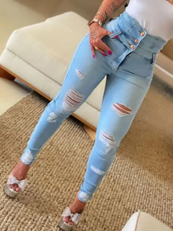 High Waist Ripped Denim Jeans