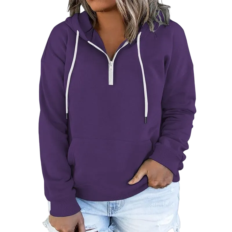 Women's Plus Size Quarter-Zip Hoodie - Lightweight Pullover with Pocket (1X-4X)