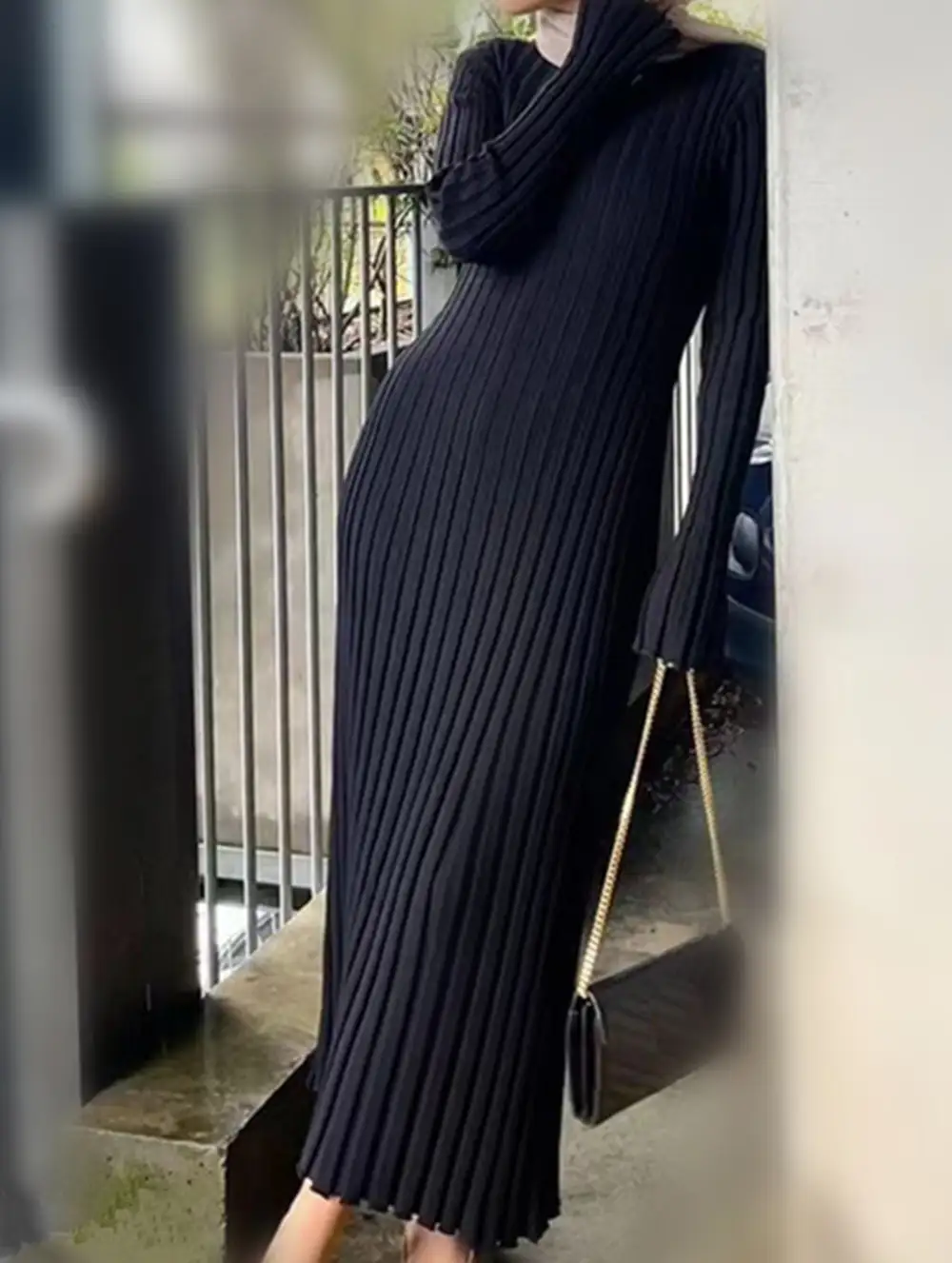 Fitted Waist Ribbed Knit Dress