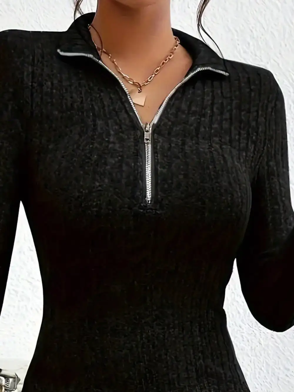 Ribbed Knit Zip Front Mini Dress