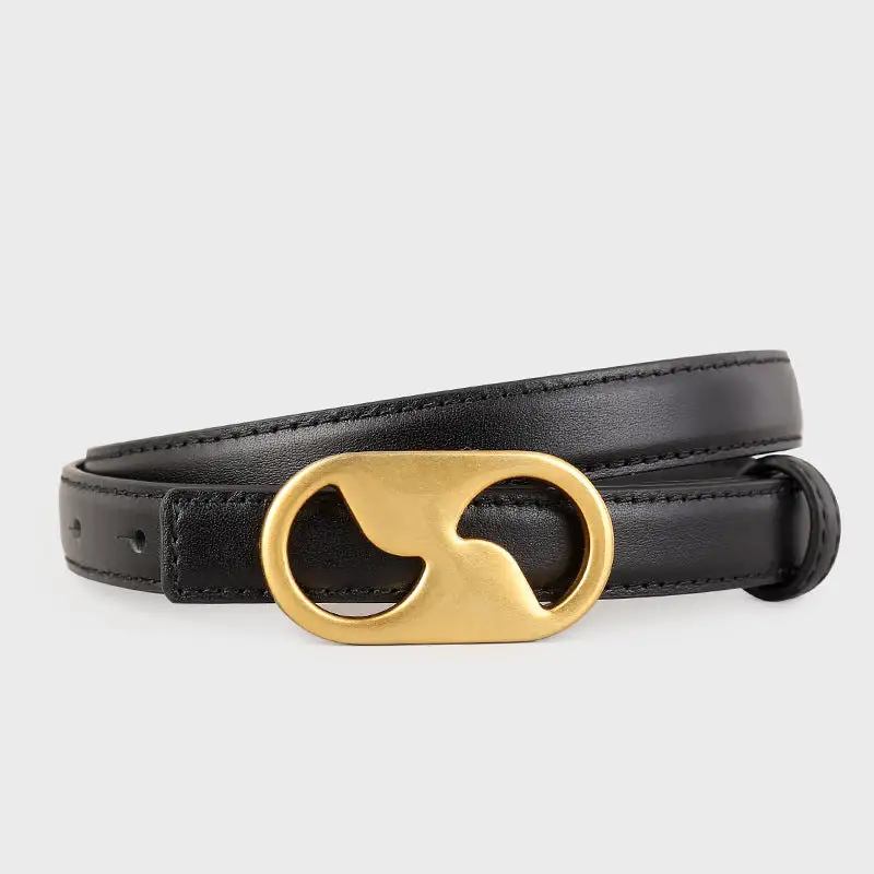Chain Leather Belt with Golden Buckle