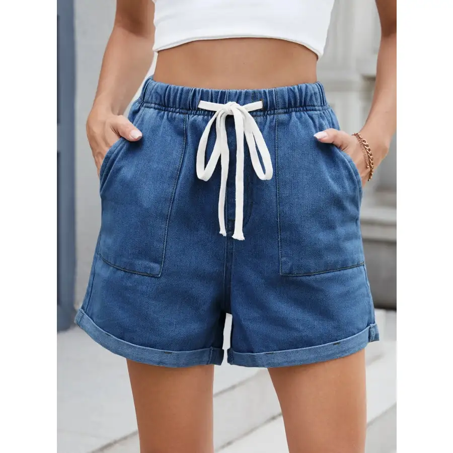 Drawstring Wash Denim Shorts