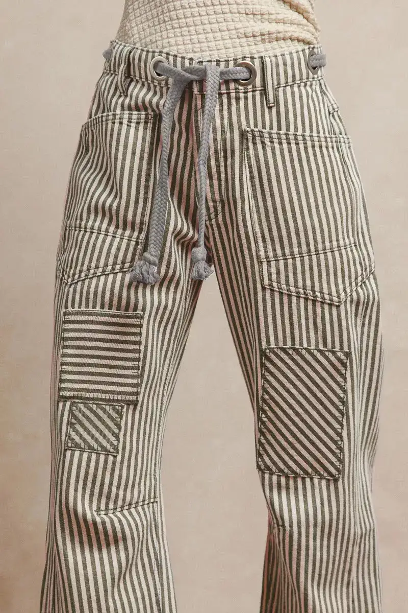Sequin Striped Barrel Leg Relaxed Fit Pants