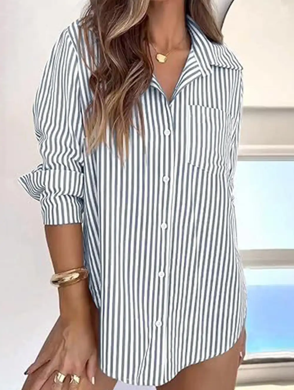 Striped Shirt with Pockets Blouse