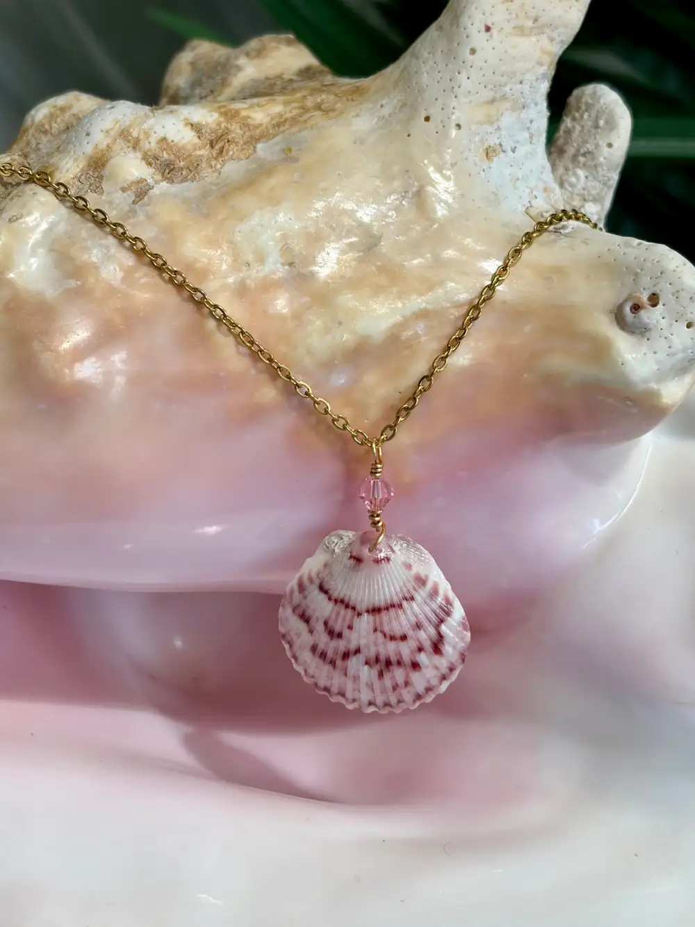 Dainty Crystal Calico Shell Necklace
