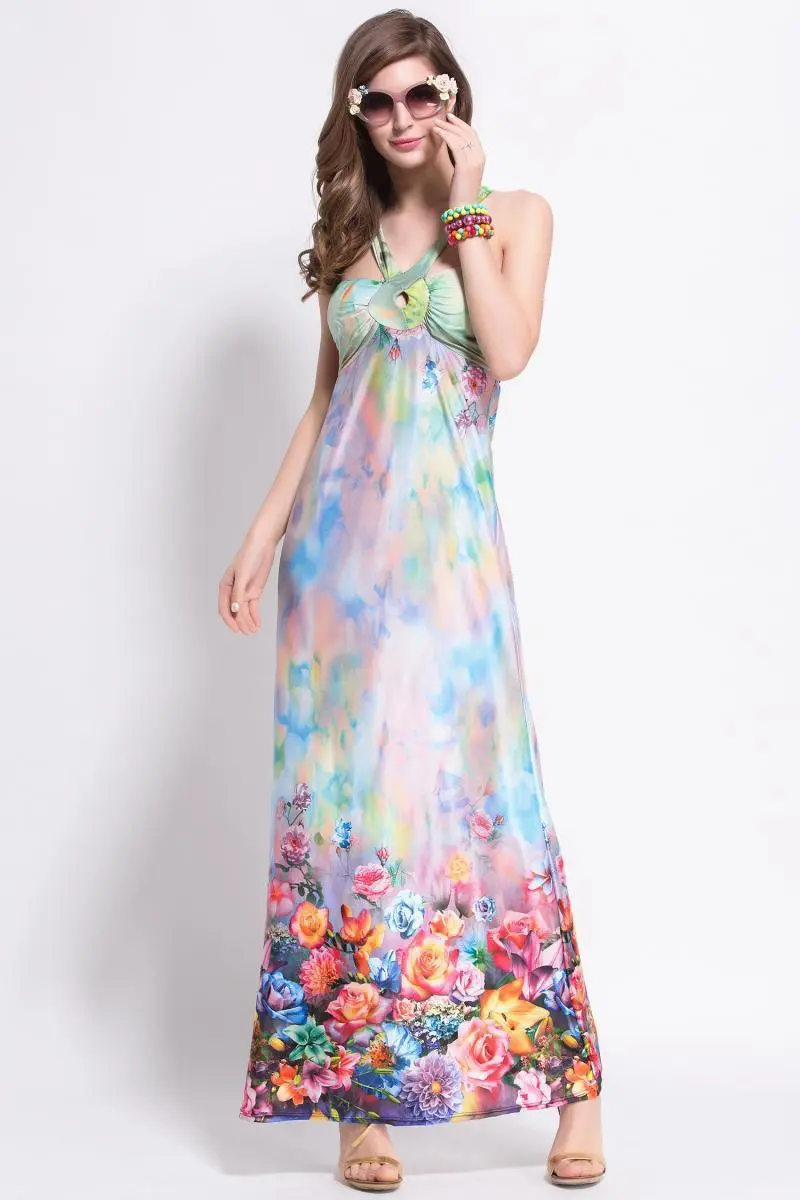 Sexy Printed Sleeveless Bohemia Beach Maxi Dress
