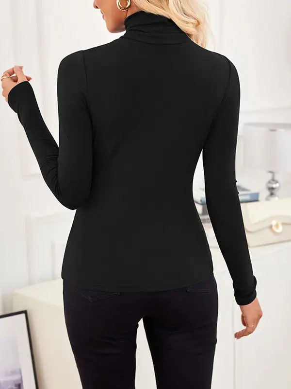 Long Sleeve Slim Fit Panel Detail High Neck T-Shirt