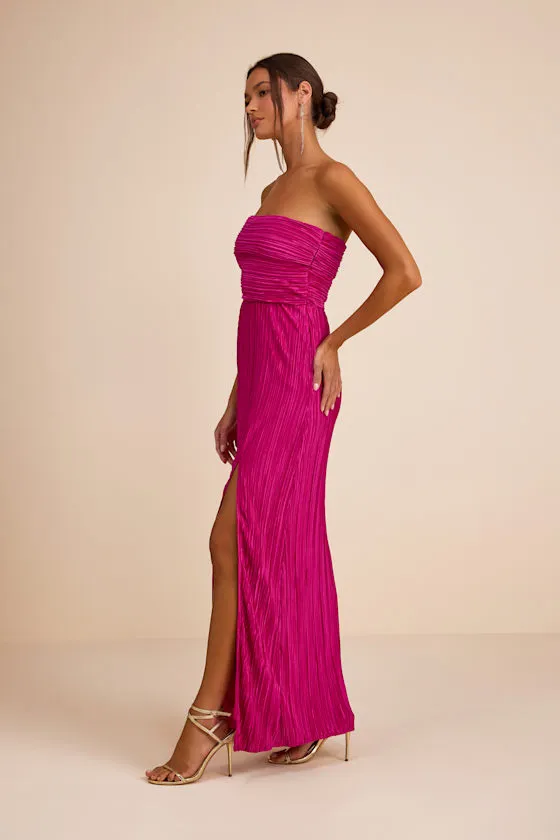 Poised Performance Fuchsia Plisse One-Shoulder Maxi Dress