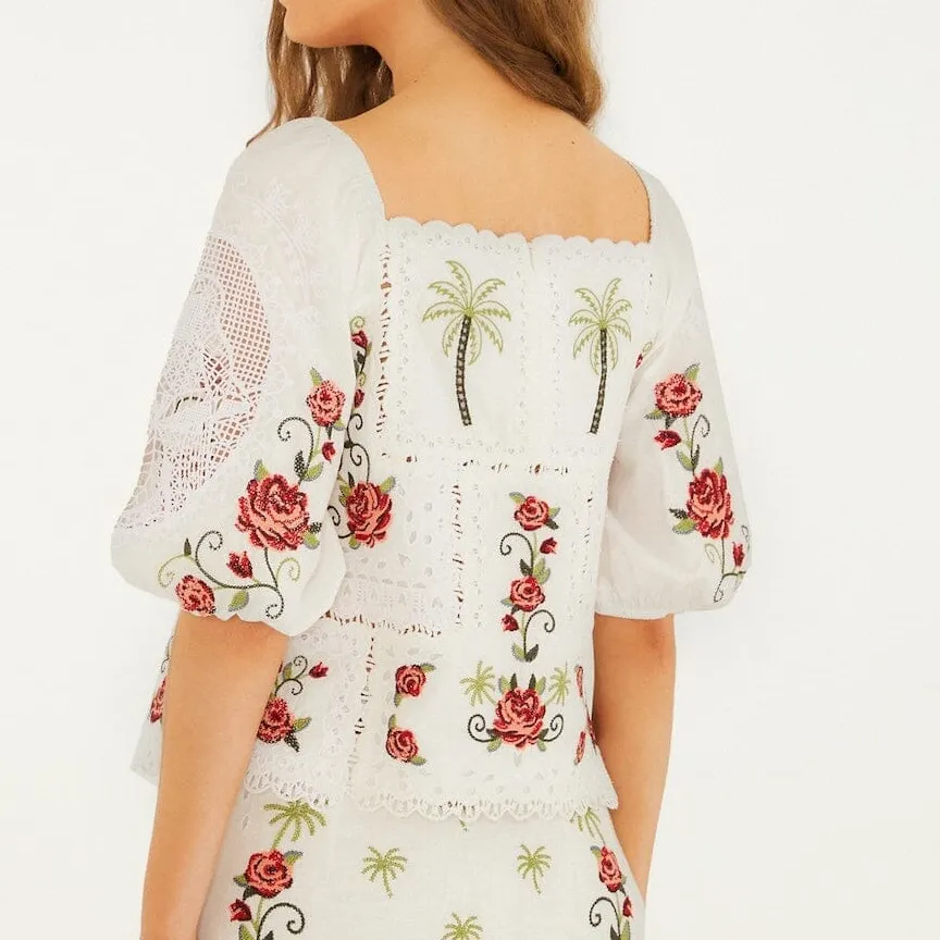 Classic Organic-Cotton Cotton Embroidered Floral Blouse