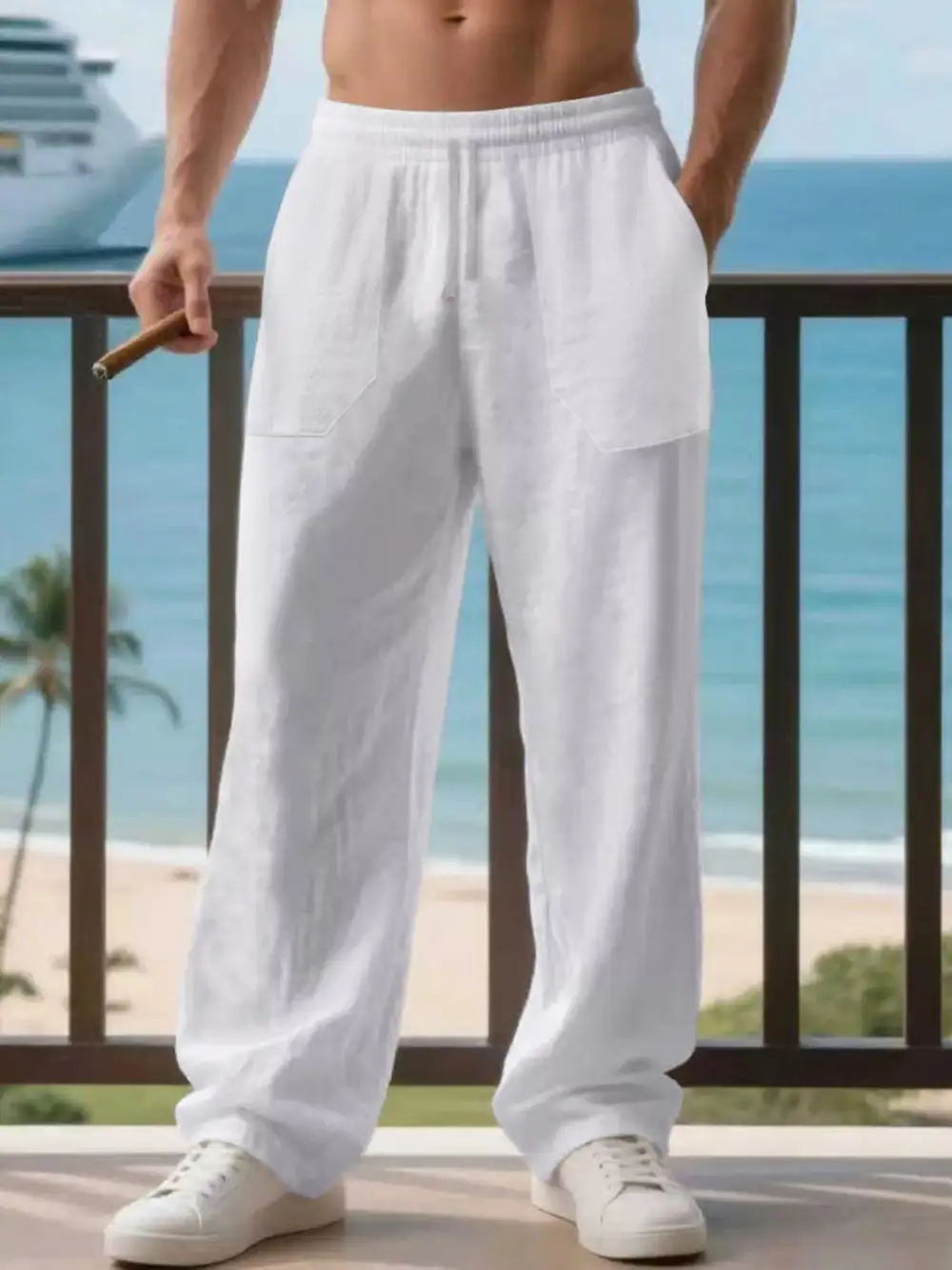 Men's Full Size Casual Loose Linen Pants Plus