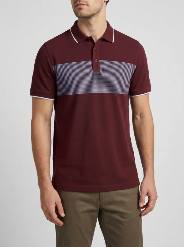 Men's Modern Knit Ribbed Textured Horizontal-Stripe Polo Shirt