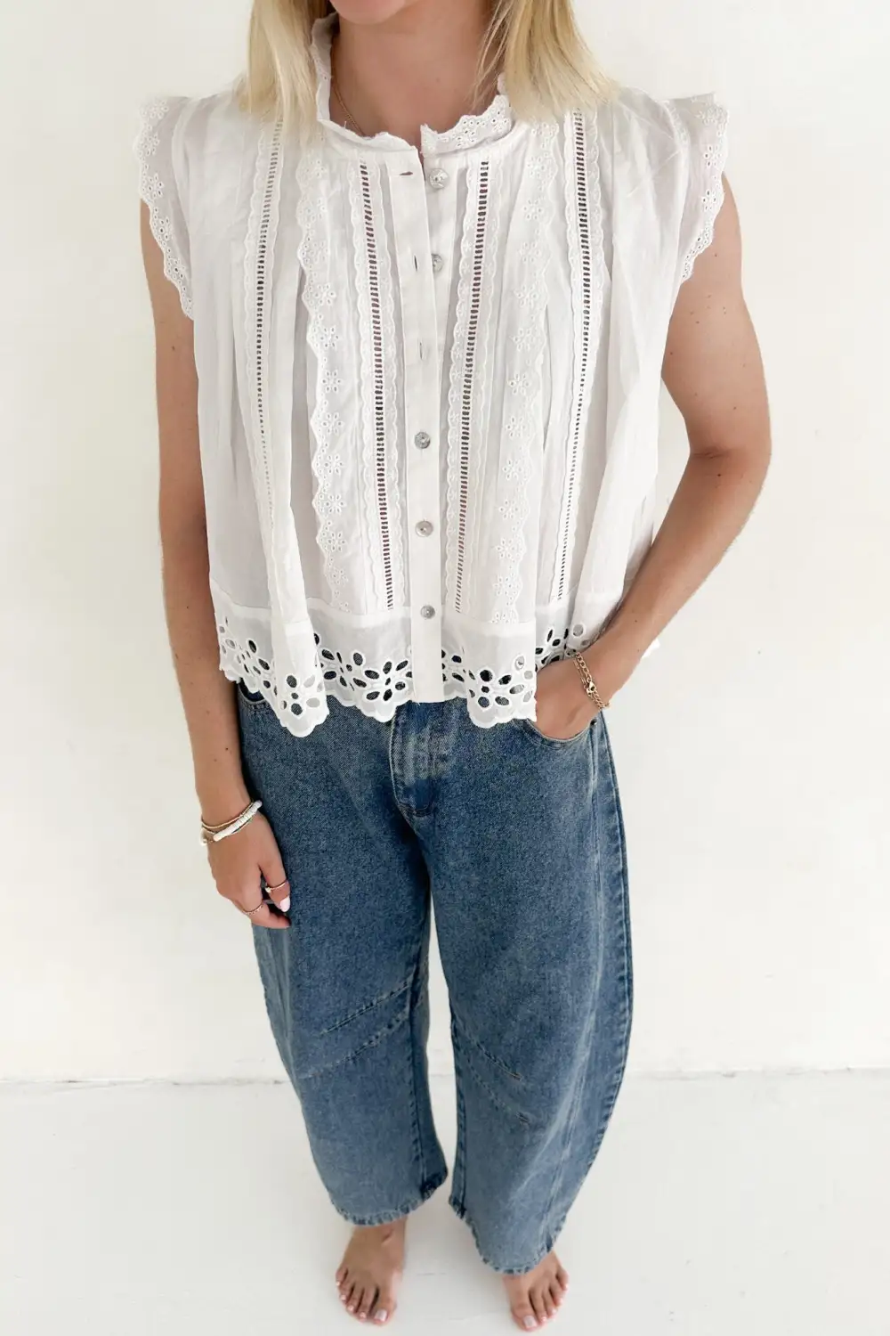 Soft Line Cotton Eyelet Blouse