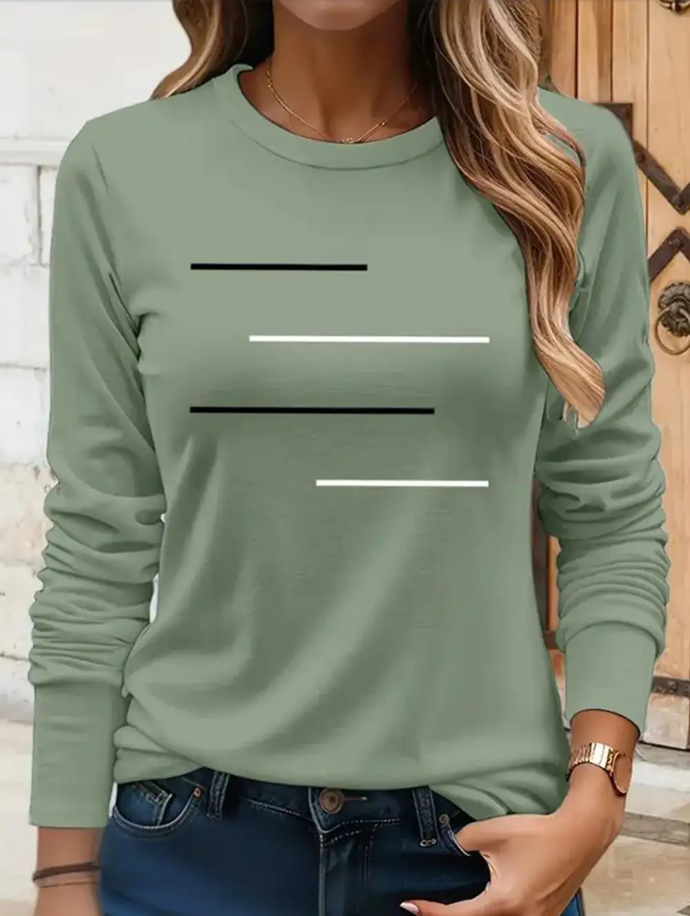 Round Neck Long-Sleeved Printed Tee