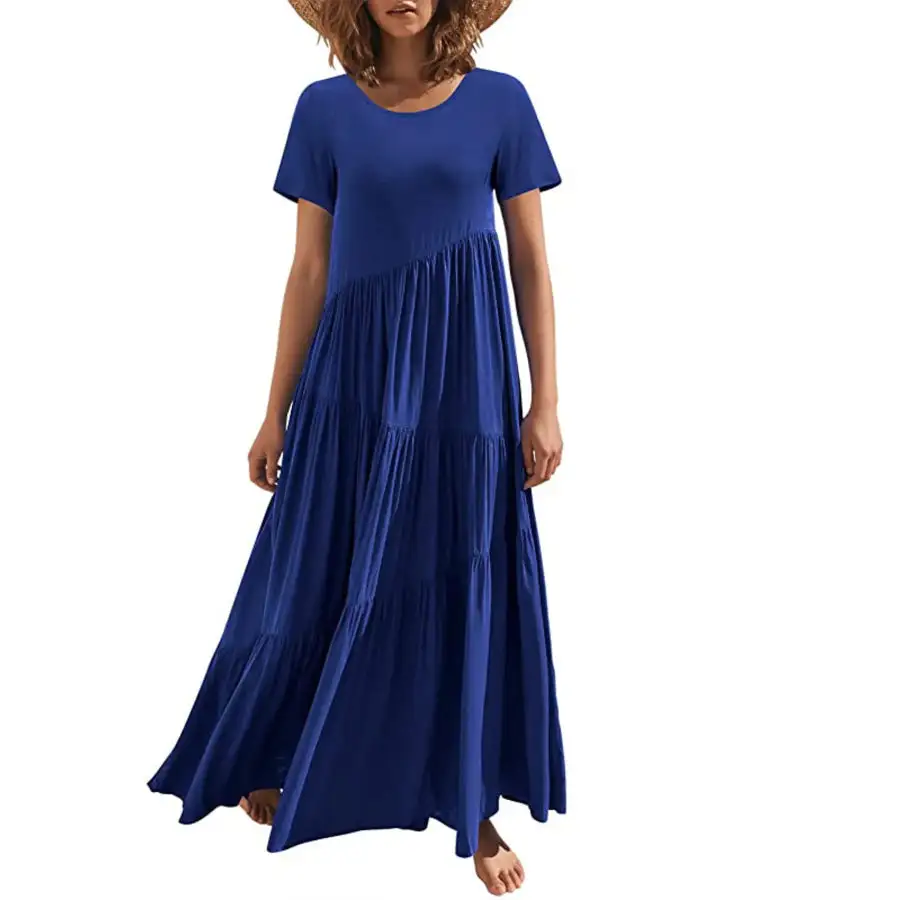 Round Neck Tiered Ruffle Maxi Dress