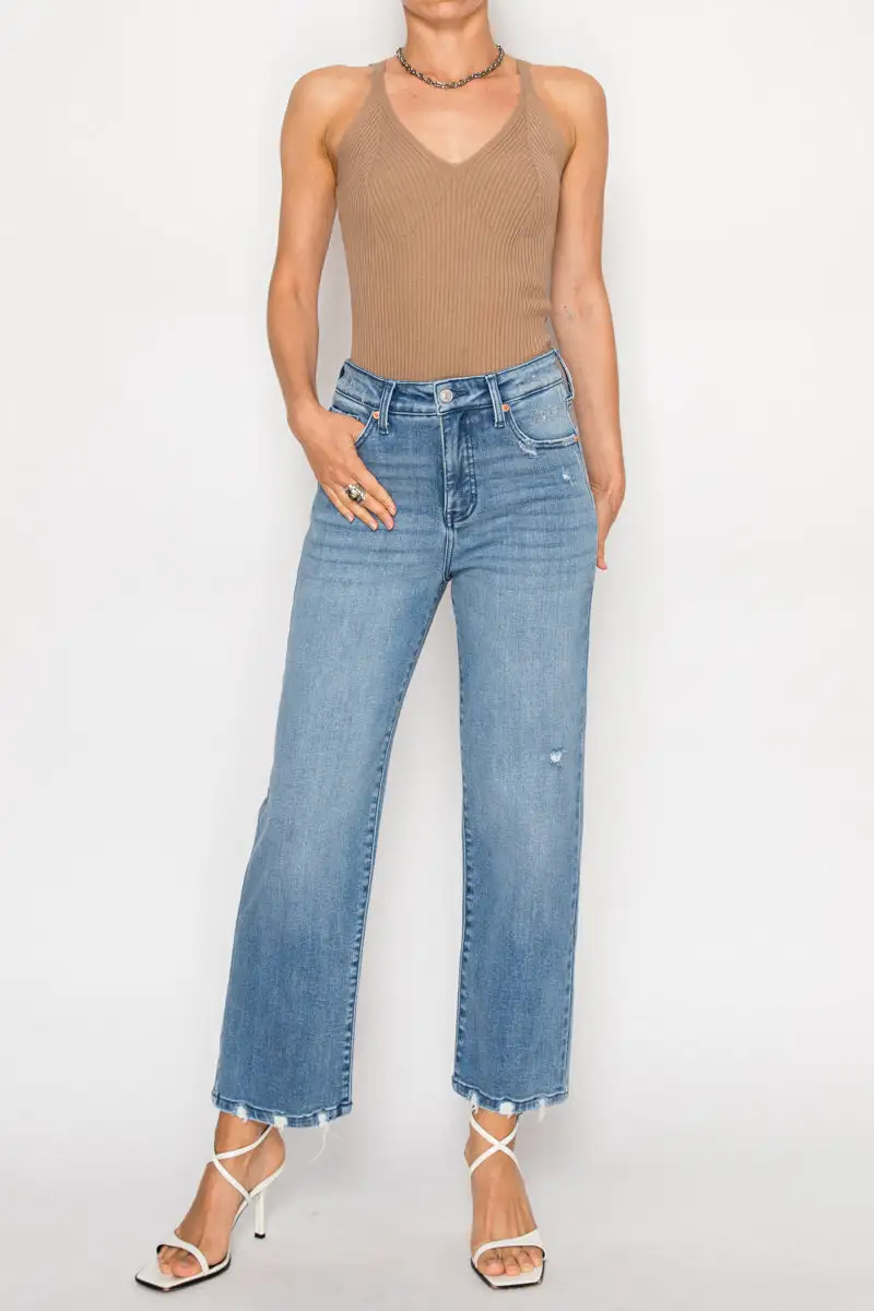 High Rise Straight Leg Relaxed Denim Jeans