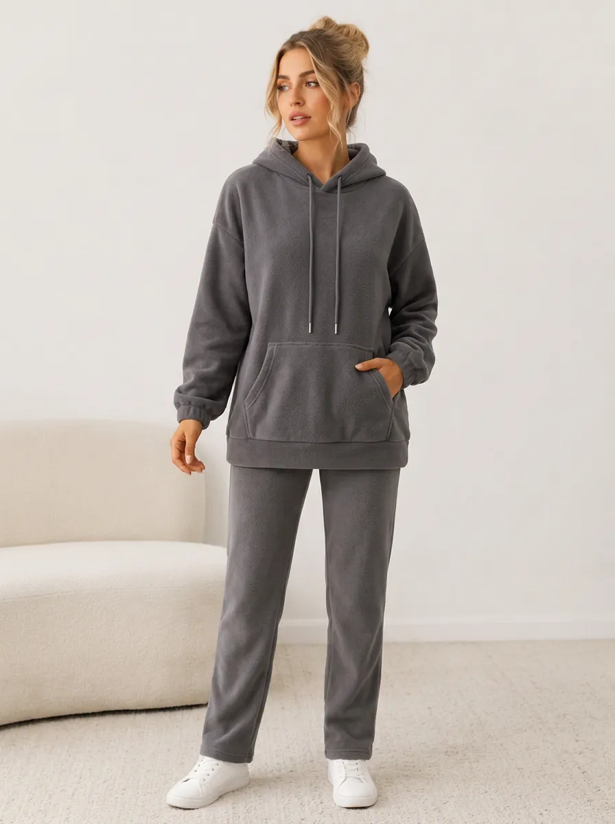 Women's Casual Loungewear Solid Color Fleece Hooded Sweatshirt