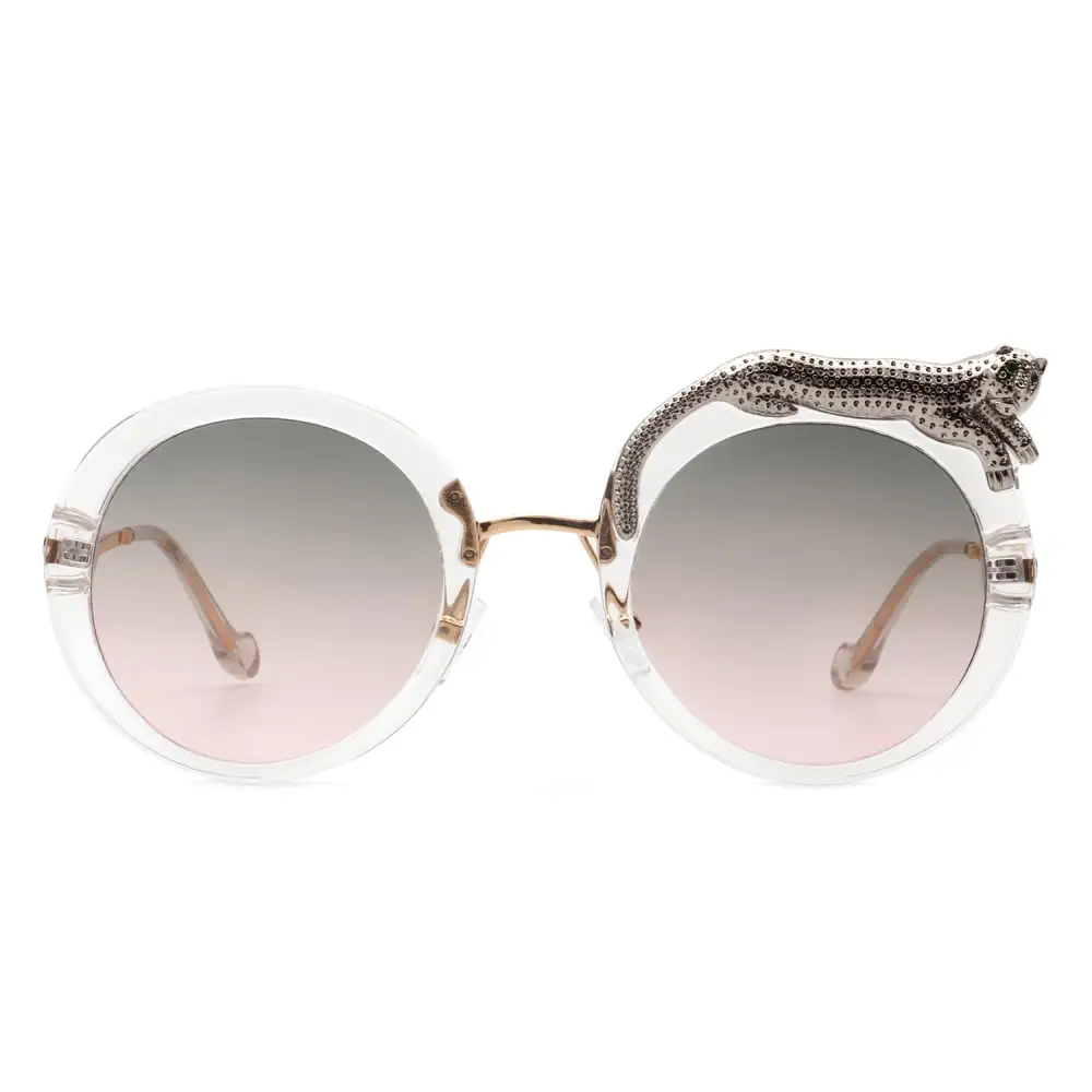 Ribbed Round Frame Sunglasses