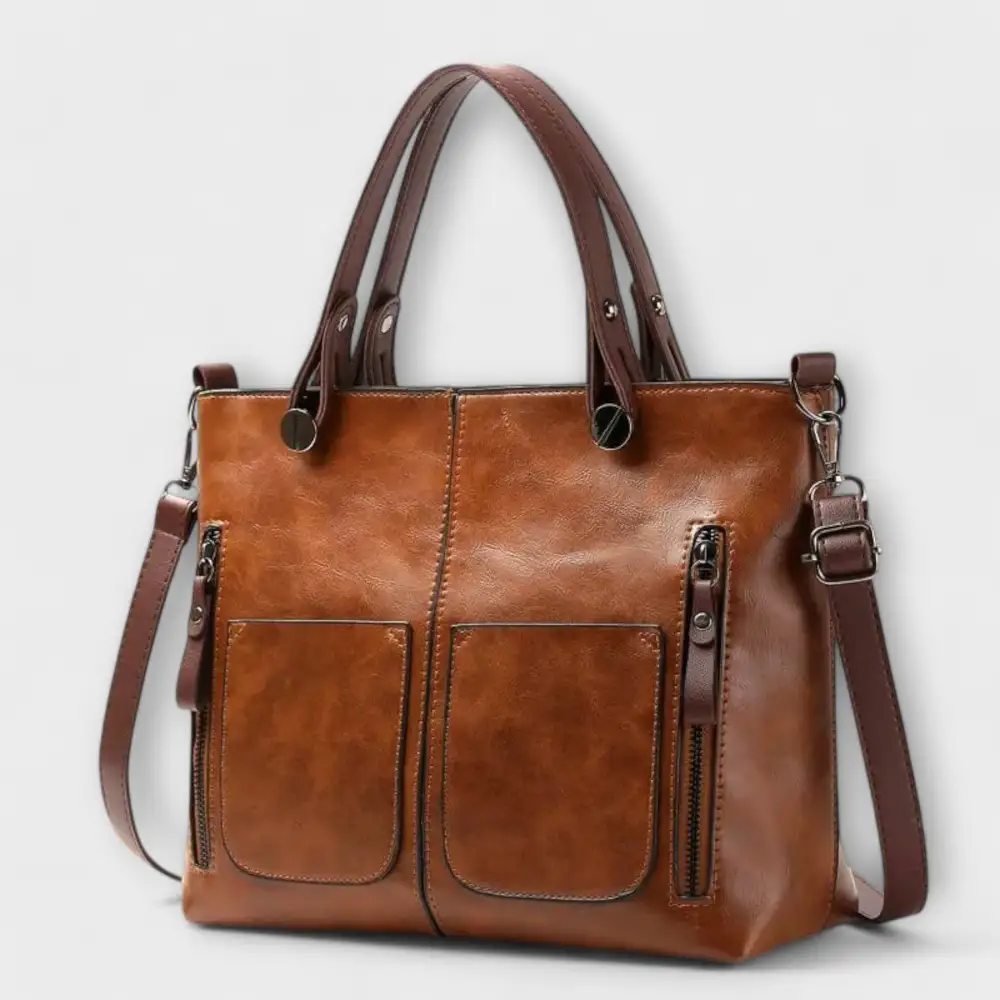 Pocket Front Leather Handbag