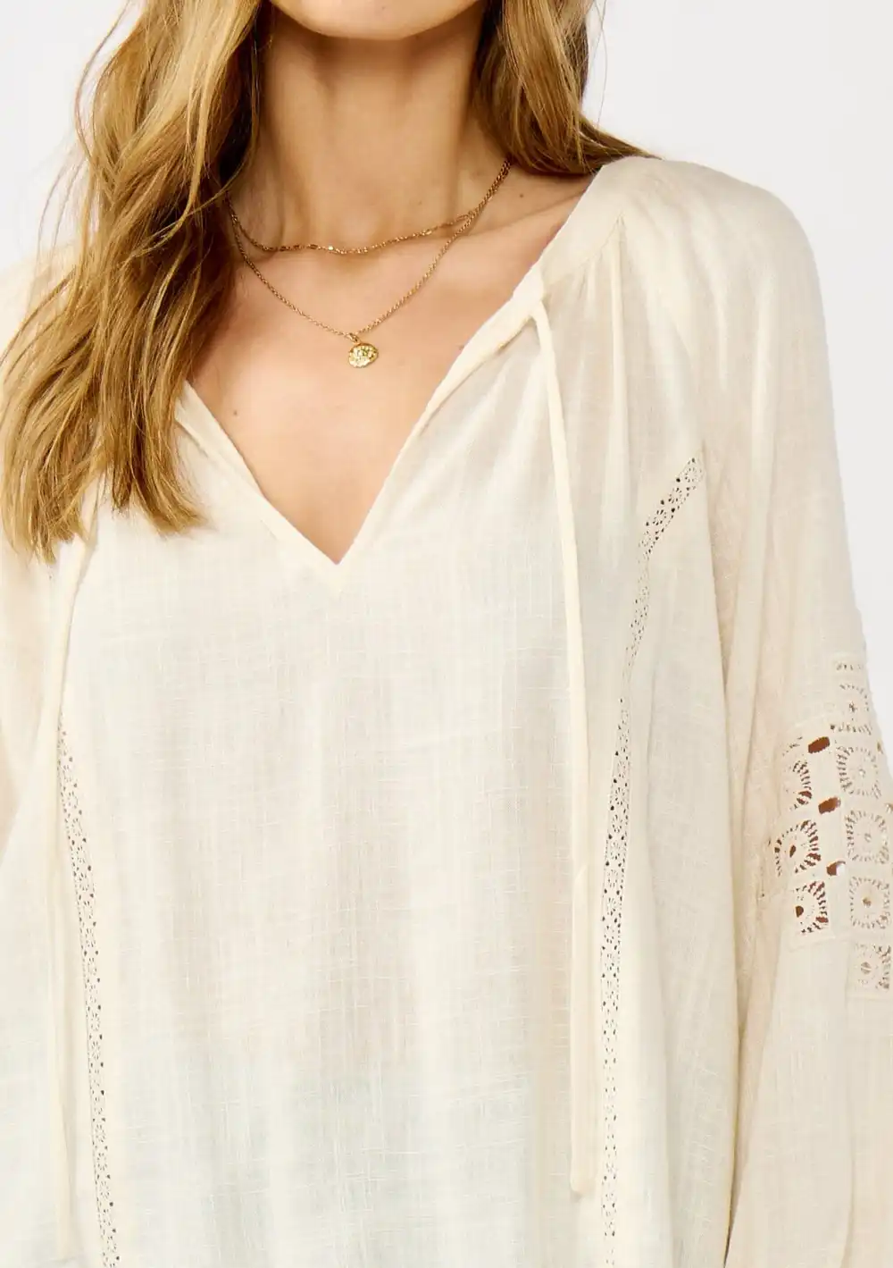 Embroidered Ruffle Sleeve Blouse
