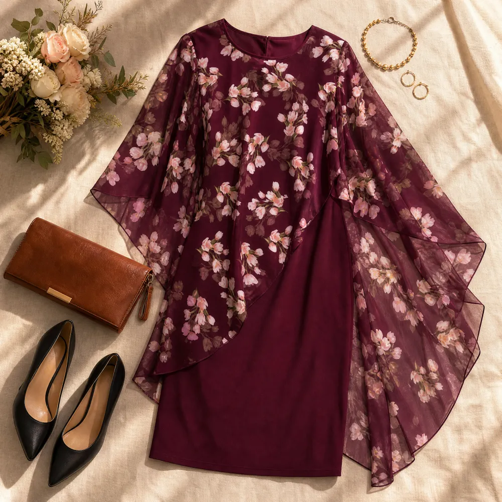 Floral Polished Overlay Midi Dress