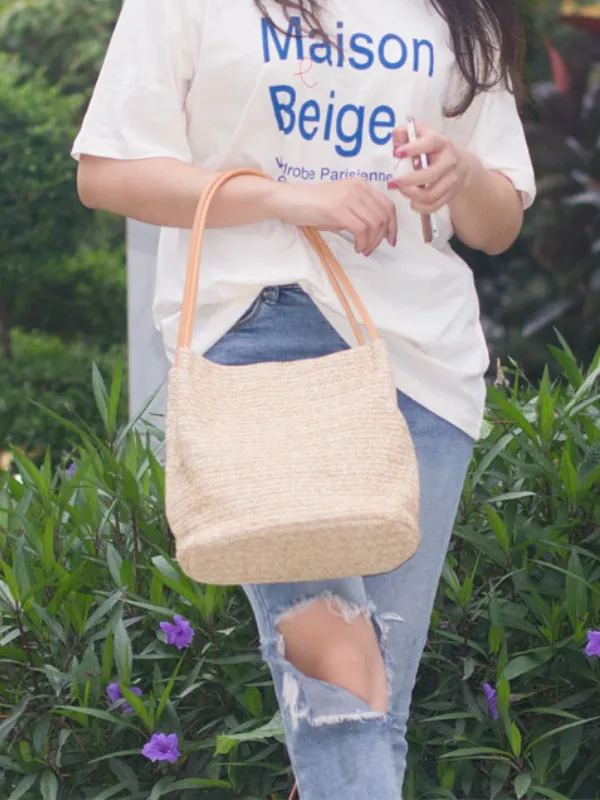 Casual Straw Bag Shoulder Bucket Bag