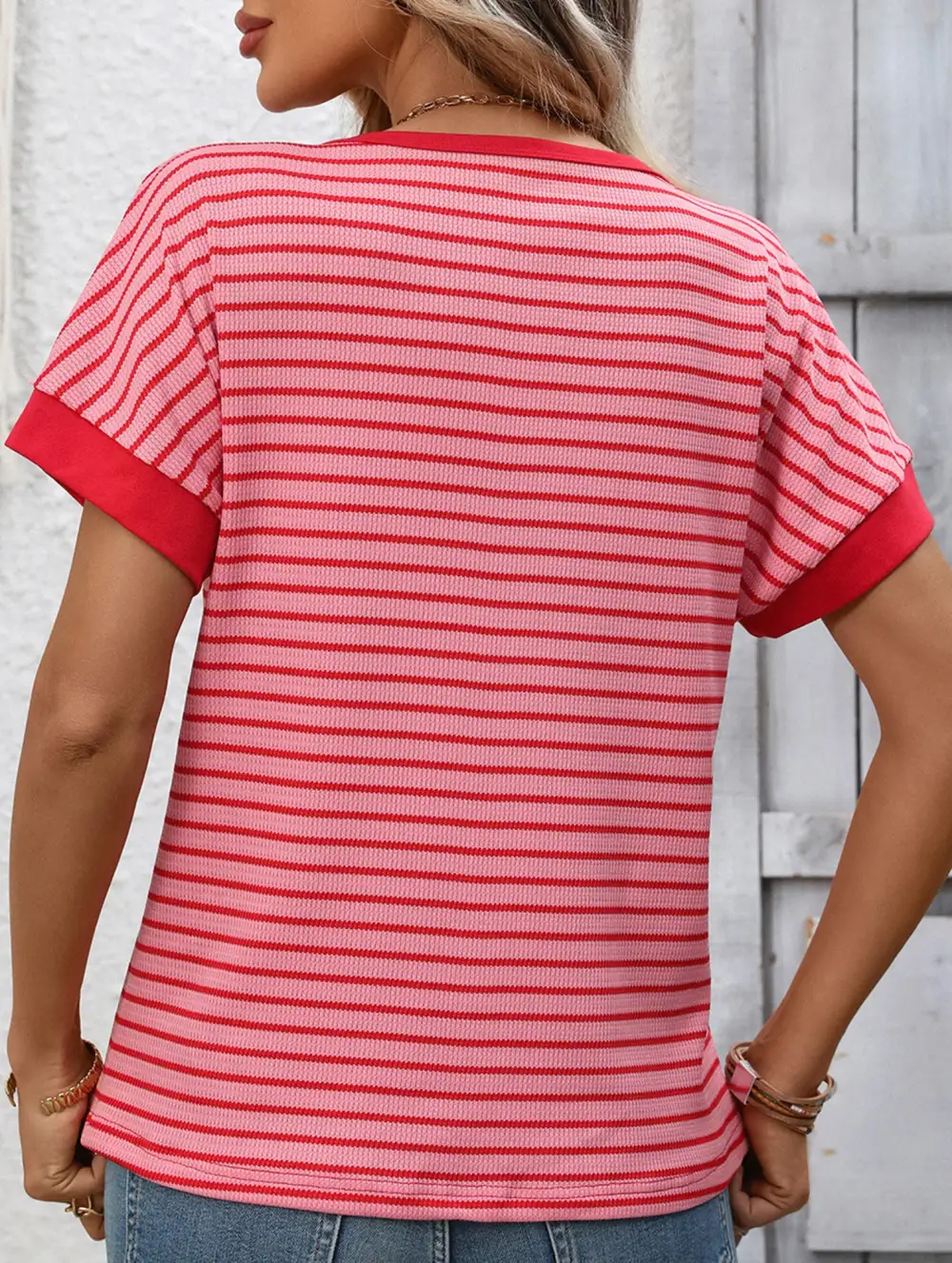 Crew Neck Patchwork Short Sleeve Tee