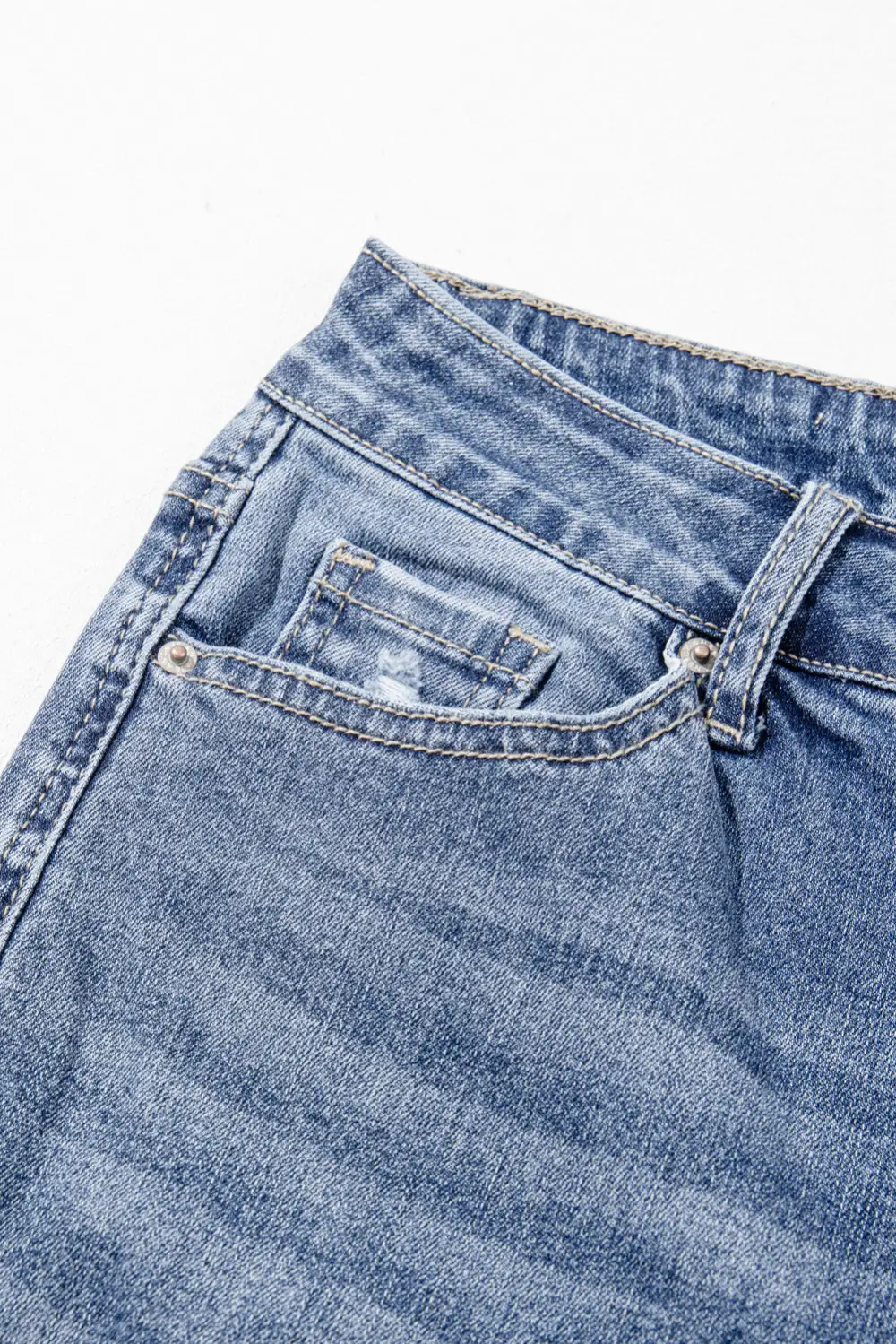 High Rise Ripped Distressed Hem Flared Jeans