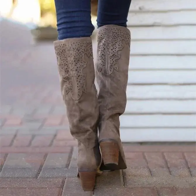 Winter Leather Block Heel Boots